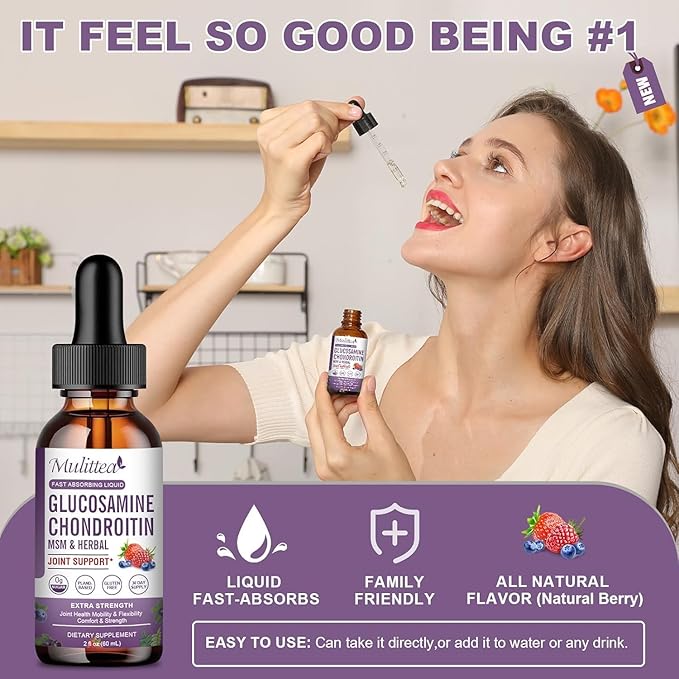 Glucosamine Chondroitin MSM Liquid Drops-w/Elderberry, Boswelia &Hyaluronic Acid-Extra Strength Joint Support Supplement for Mobility, Flexibility & Bones,High Absorption,60ml (2 fl oz)