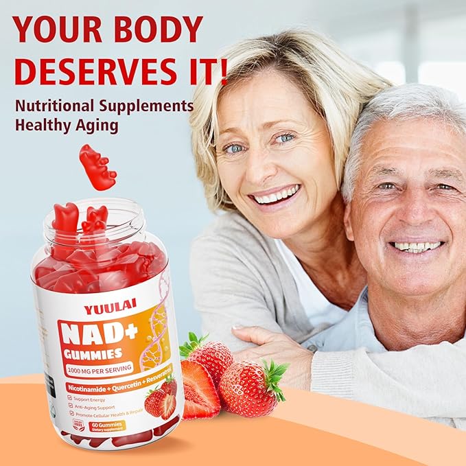 Pack of 2 NAD+ Gummies, NAD Supplement for Women - NAD Nicotinamide Riboside Resveratrol 1000MG, NAD+ Plus Supplement Gummies for Anti-Aging, Cell Regeneration & Energy, Strawberry, 120 Count