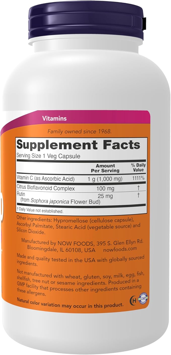 NOW Foods Supplements, Vitamin C-1,000 with 100 mg of Bioflavonoids, Antioxidant Protection*, 250 Veg Capsules