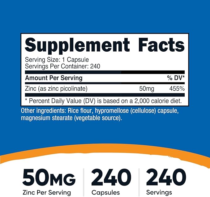 Nutricost Zinc Picolinate 50mg, 240 Vegetarian Capsules - Gluten Free and Non-GMO (240 Caps)