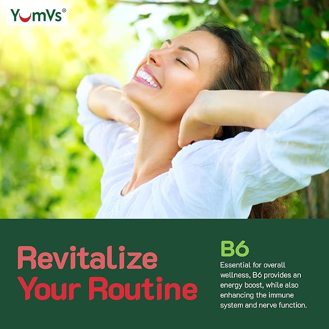 YUM-V'S Vitamin B6 Gummies - High Potency Vitamin B6 100mg - Strawberry Flavor B6 Vitamins Gummies - Nerve & Immune Function, Non GMO Kosher, 60 Count - 2 Pack