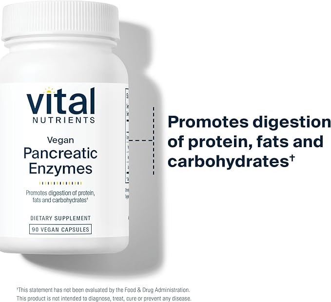 Vital Nutrients Vegan Pancreatic Enzymes - for Women & Men - Enzymes for Digestion Support Gut Health - Relief from Gas & Bloating - Gluten, Dairy, Soy Free - 90 Capsules