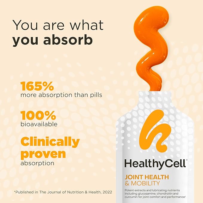 Healthycell Joint Health & Mobility Daily Liquid Supplement - Joint Support Supplement, Inflammation Response, Cartilage & Flexibility with Curcumin, Glucosamine & Chondroitin - 30 Gel Packs