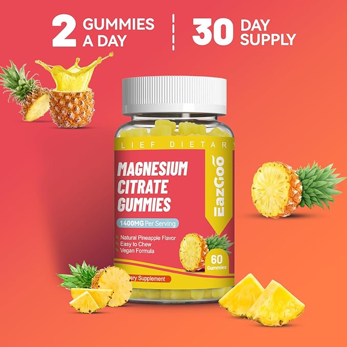 1400MG Magnesium Citrate Gummies, High Absorption Magnesium Gummies for Adults, Extra Strength Magnesium Gummy Supplement for Healthy Relaxation, Vegan, Non-GMO, 60 Gummies