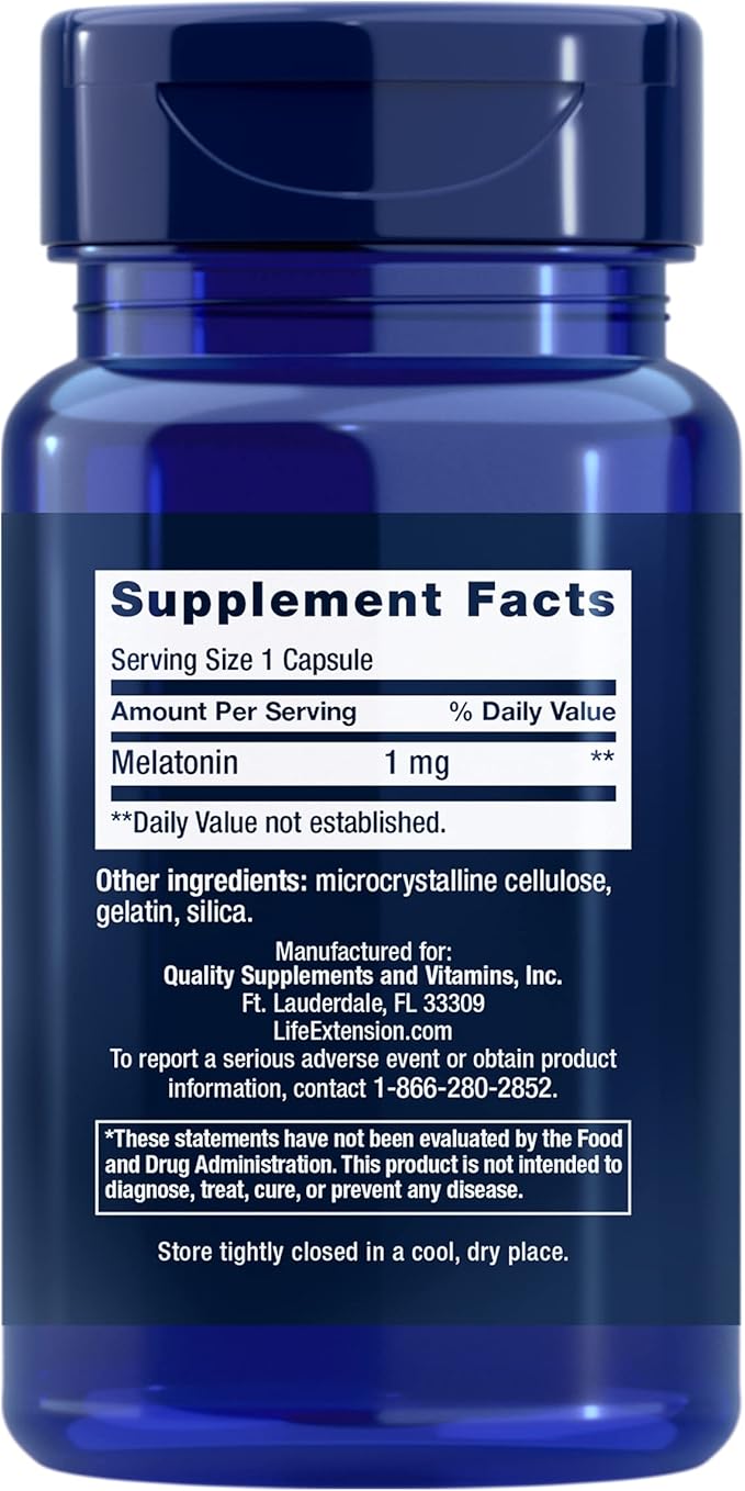 Life Extension Melatonin 1 mg - for Restful Night, Hormone Balance, and Immune Health - Immediate Release - Gluten-Free, Non-GMO - 60 Capsules