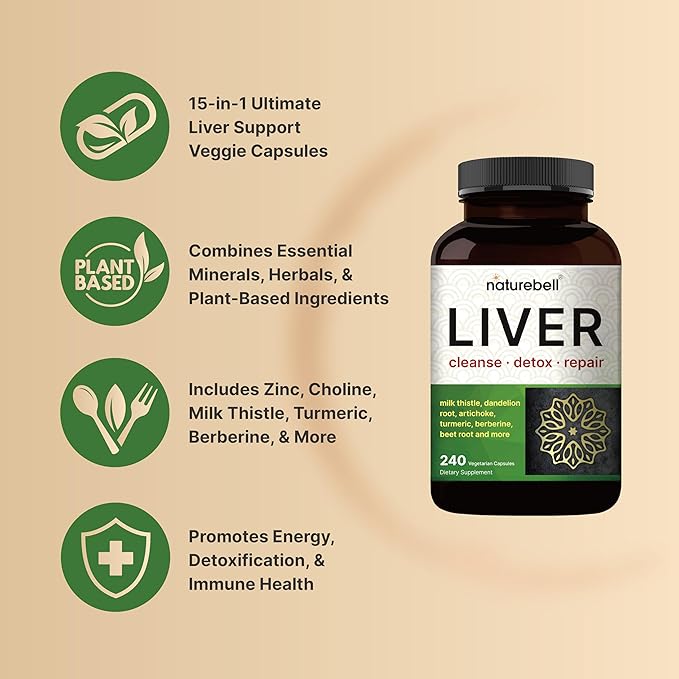 Liver Cleanse Detox & Repair, 240 Veggie Capsules | Milk Thistle with Turmeric, Dandelion Root, Artichoke, Black Currant Oil & More in 15-in-1 Herbal Formula | Premium Liver Support Supplement