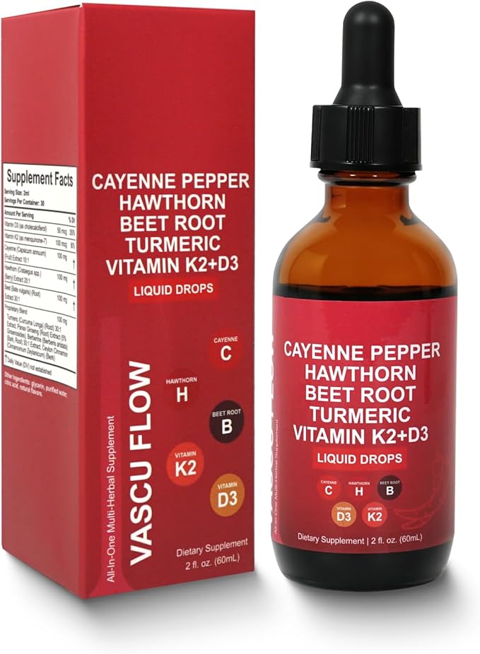 Cayenne Pepper Hawthorn Beet Root Turmeric Vitamin K2+D3 Liquid Drops (60ML)