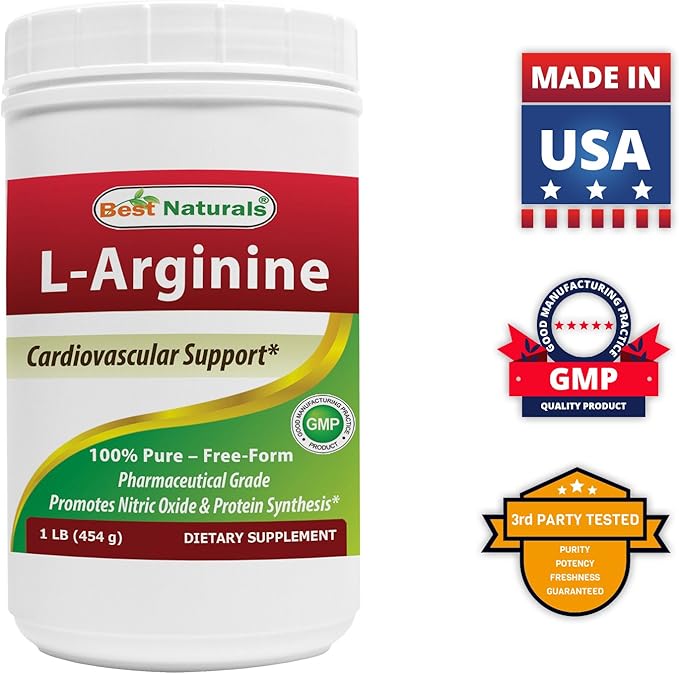 Best Naturals L-Arginine Powder 1 Pound - Pure Pharmaceutical Grade Free Form - Best Amino Acid Arginine Supplements for Women & Man - Promotes Circulation and Supports Cardiovascular Health