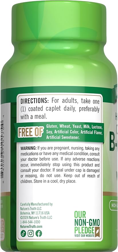 Nature's Truth Vitamin B Complex Plus Vitamin C | 100 Caplets | Vegan, Non-GMO & Gluten Free Supplement