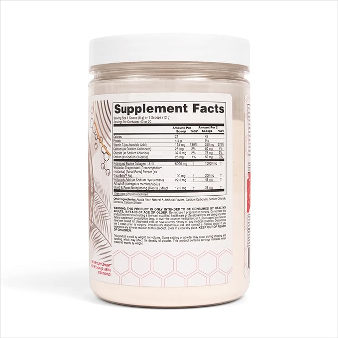 Strong + Sexy Fit Collagen Peptides Plus Powder with Hyaluronic Acid and Vitamin C, Women's Hair, Skin, Nails and Joint Support Supplement, Grass Fed Bovine Collagen, Cinnamon Dulce, 20 - 40 Svg