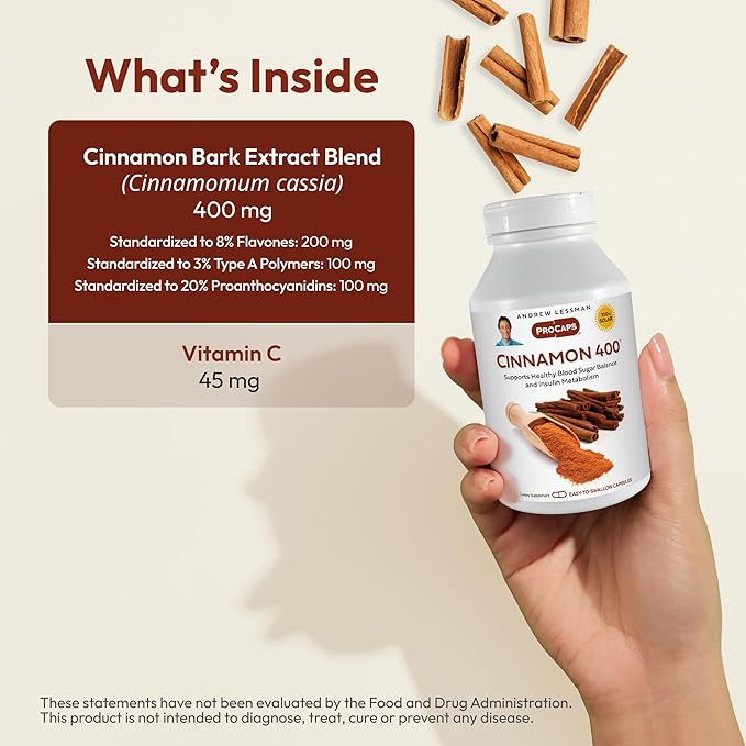 ANDREW LESSMAN Cinnamon 400mg - 240 Capsules - High Potency, Standardized Extract. No Additives. Small Easy to Swallow Capsules