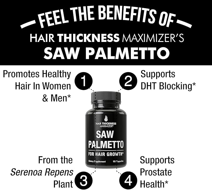 Saw Palmetto for Hair Men and Women. Saw Palmetto Supplment to Support Hair Strength & Thickness. Non-GMO and Gluten Free Caspules