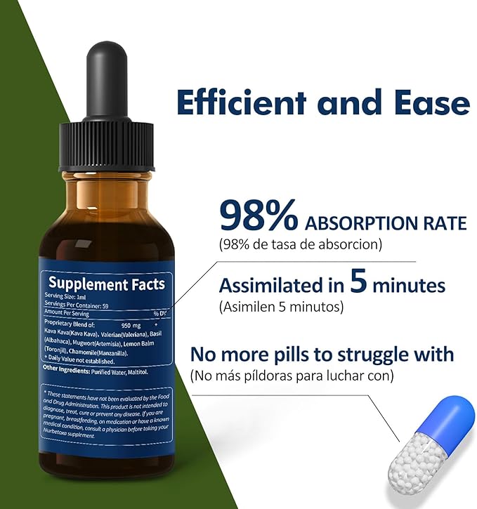 All Herbal Liquid Drops, Kava Extract for Calming Support, Relaxation Support & Better Sleep Support. 6oz-Lemon
