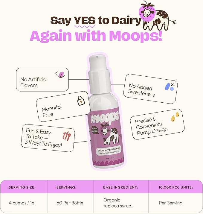 Lactase Enzyme Drops 2oz – Delicious Strawberry Milkshake Flavor – 10,000 FCC Units for Fast Acting Dairy Relief – Customizable Dosing for Lactose Intolerance – Portable Twist-to-Lock Pump