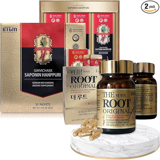 Korean Red Ginseng Extract 3000mg and Capsules Bundle - Saponin Hanppuri + The Root Original - Natural Energy Supplements for Immune Support, Stress Relief, Focus & Mental Clarity with Ginsenoside Rg3