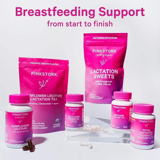 Pink Stork Total Lactation Supplement for Breast Milk Supply, Organic Fenugreek and Alfalfa to Support Breastfeeding, Milk Flow, and Production, Postpartum Essentials - 60 Capsules