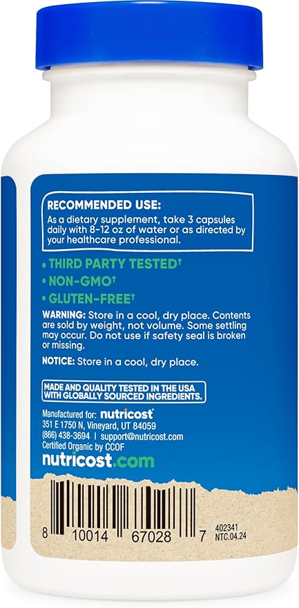 Nutricost Lion's Mane Mushroom Capsules 2100mg, 30 Servings - CCOF Certified Made with Organic, Vegetarian, Gluten Free, 700mg Per Capsule, 90 Capsules