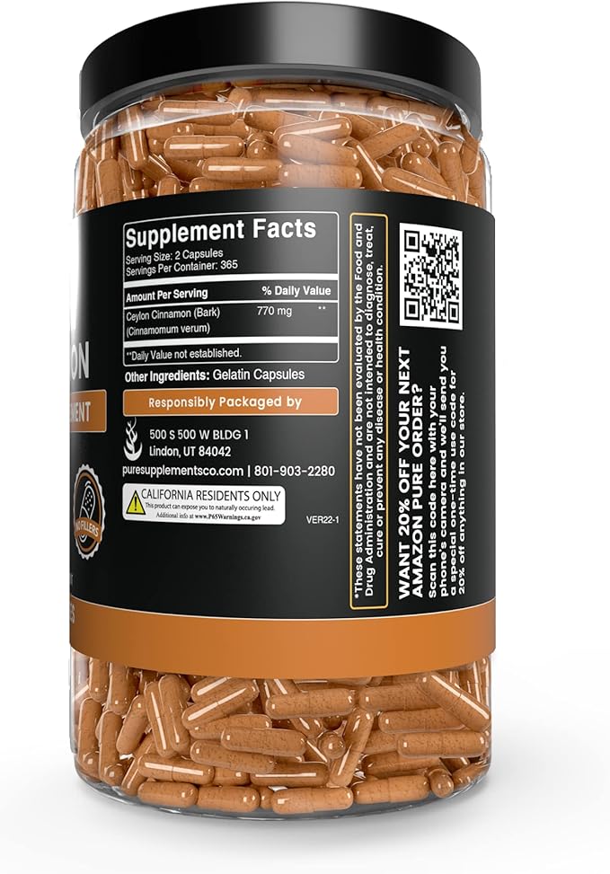PURE ORIGINAL INGREDIENTS Ceylon Cinnamon and Beta Alanine Capsules Bundle (730 Capsules Each) No Magnesium or Rice Fillers, Lab Verified