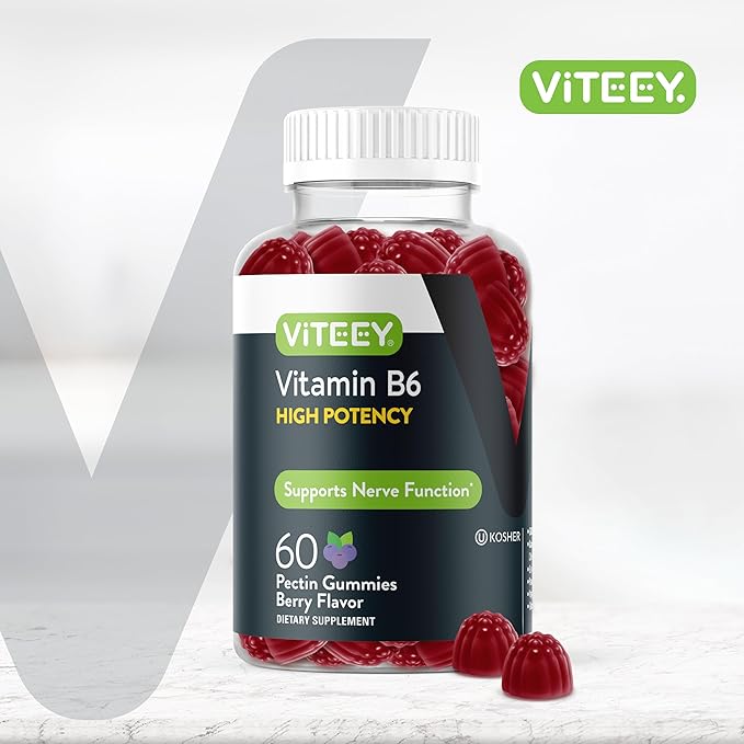 Vitamin B6 Gummies 100mg for Adults & Teens - B6 Vitamins for Mood & Nerve Function Support - Immune Booster - Vegan, GMO Free, Gluten Free, Gelatin Free - Tasty Chewable Berry Flavored VIT B6 Gummy
