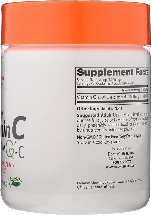 Doctors Best Vitamin C with Quali-C Powder, Non-GMO, Vegan, 250 Grams (Pack of 1)