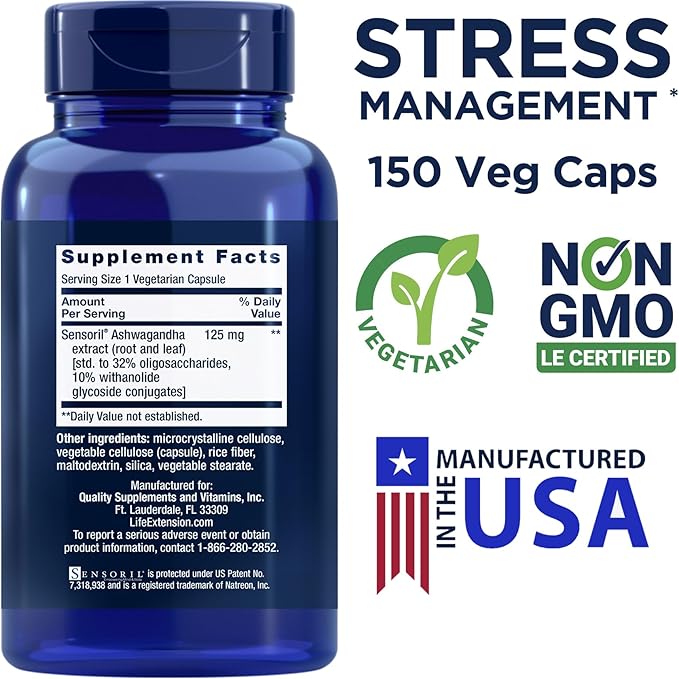 Life Extension Optimized Ashwagandha, 150 Veg Caps - Non-GMO, Gluten Free, Vegetarian Capsules