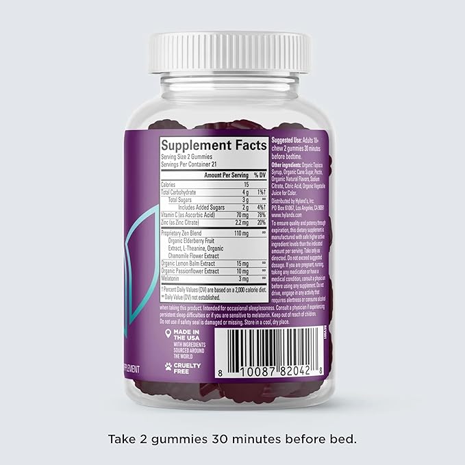 Hyland's Rest and Fortify Zen Sleep Aid and Immune Support, 42 Vegan Gummies, with Melatonin and L-Theanine for Sleep Support and Organic Black Elderberry, Vitamin C and Zinc