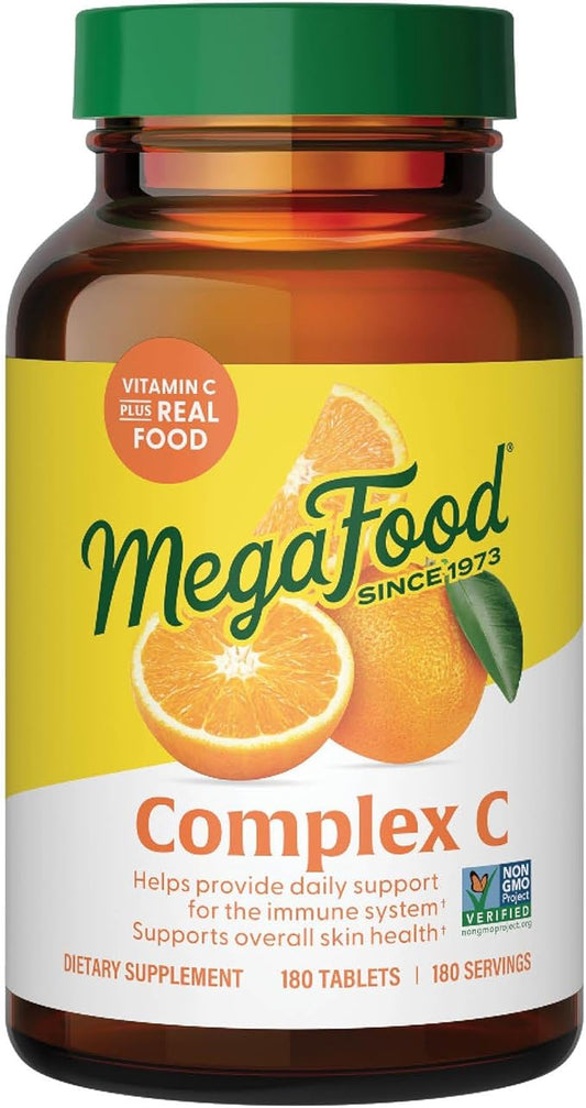 MegaFood Complex C - Vegan Immune Support Supplement with Vitamin C 250 mg, Made with Real Food Including Orange, Cranberry & Brown Rice, Gluten-Free, Kosher - 180 Tablets, 180 Servings