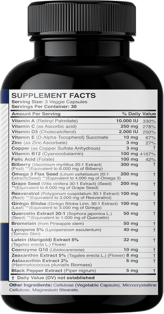 Gade Nutrition Lutein and Zeaxanthin Supplements | Astaxanthin, Omega 3, Resveratrol, Bilberry, Lycopene, Quercetin, Ginkgo Biloba, Vitamin D - Eye Health Vitamins, Eye Support, Health Vision Formula
