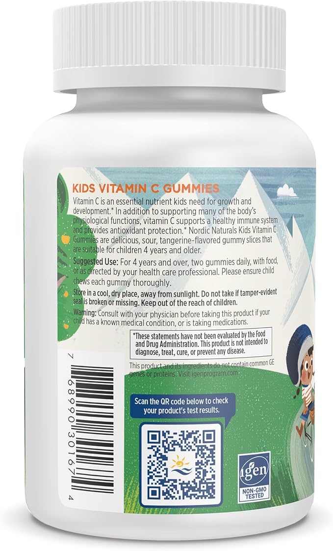 Nordic Naturals Kids Vitamin C Gummies - Tangy Tangerine - 60 Gummies - Vegan Vitamin C Supplement - Children’s Immunity and Antioxidant Support - 250 mg per Serving - 30 Servings