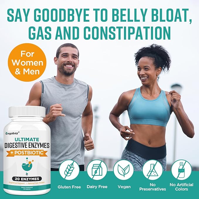 Digestive Enzymes 1000mg with Postbiotics, 20 Enzyme Blend for Bloating, Optimal Digestion and Gut Function, 60 Veggie Capsules