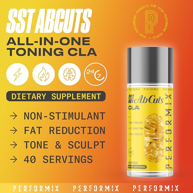 PERFORMIX - SST AbCuts - CLA 1,000 mg - Stim Free - Thermogenic - Fitness Goals - Metabolism Booster - Health & Wellness - Safflower Oil, Omega 3, Flax Seed & Vitamin E - Pre Workout - 160 Softgels