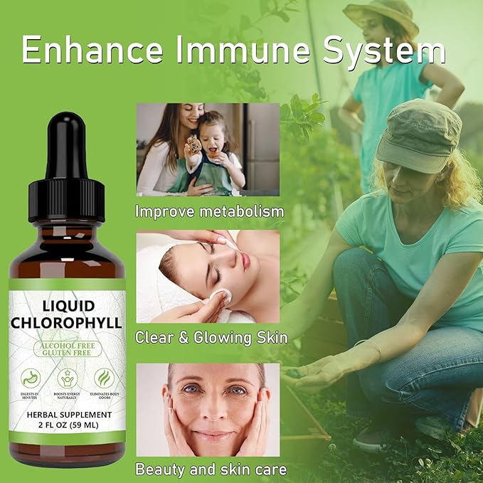 Chlorophyll Liquid Drops, Vegan Chlorophyll Liquid Drops, Body Deodorant & Gut Support Healthcare Liver, Digestion & Immune System, Natural Mint Flavor, 2 Fl Oz (59 Ml)