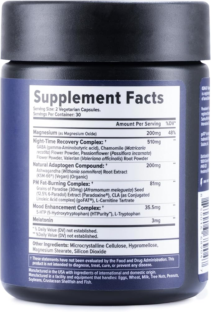 Night Shred Fat Burner and Natural Sleep Support | Ashwaganda, 5-HTP, CLA, Melatonin | Appetite Suppressant | Weight Loss Support Nighttime Fat Burning (60 Vegetarian Capsules)