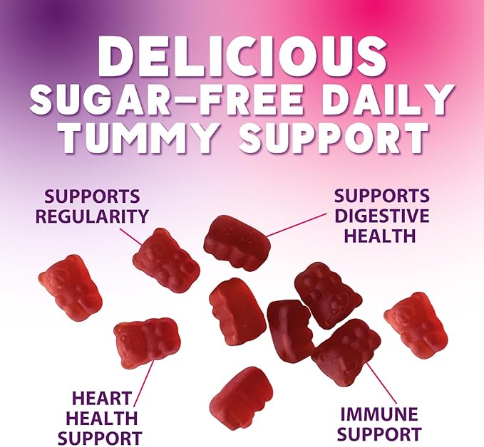 Fiber Supplement Gummies - Sugar-Free Daily Gummy for Adults Digestive Health & Regularity Support - 4g Prebiotic Plant Based Fiber Supplements Blend for Women & Men - Raspberry Flavor - 60 Gummies
