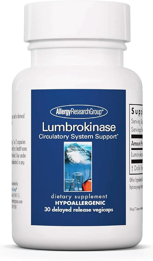 Allergy Research Group Lumbrokinase Supplement - Circulatory System Support, Supports Blood Circulation Already in The Normal Range - 30 Delayed Release Vegetarian Capsules