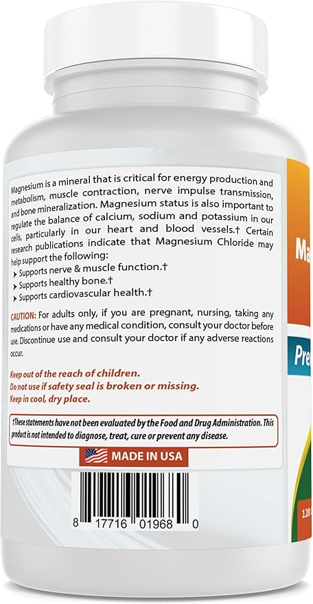 Best Naturals Magnesium Chloride (Cloruro De Magnesio) Complex 1440 mg per Serving - 120 Capsules