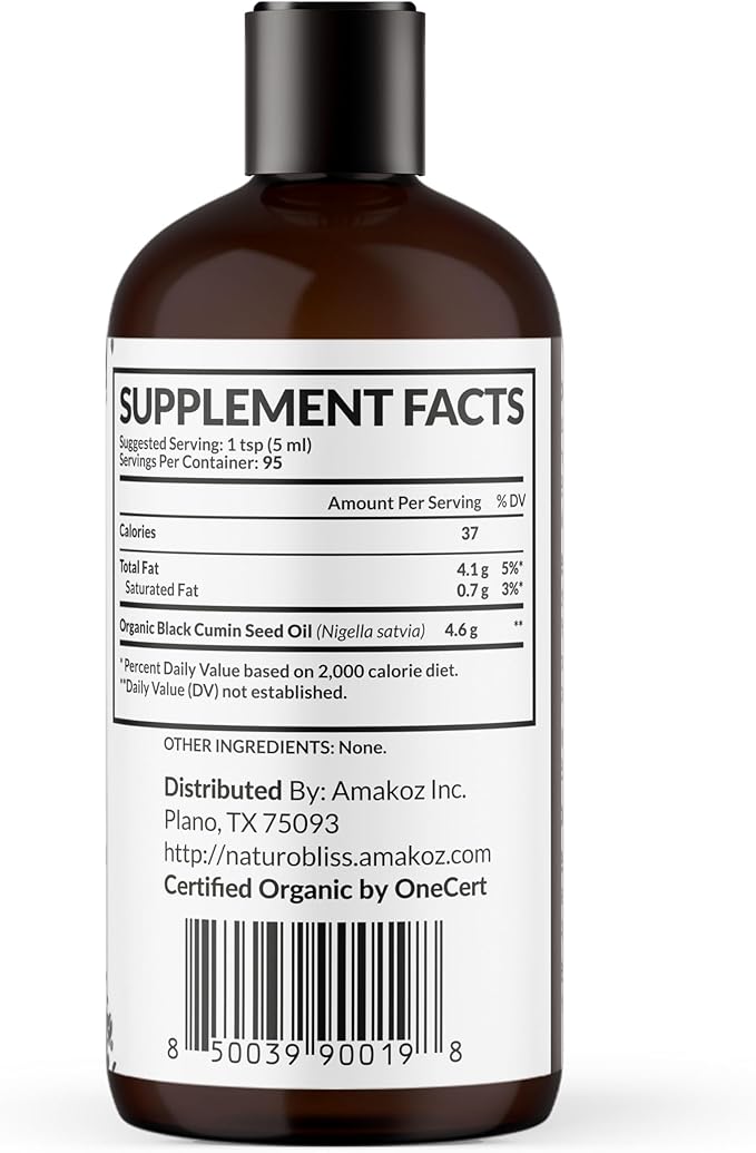 NaturoBliss Organic Black Seed Oil 100 Virgin Cold Pressed Omega 3 6 9 Super Antioxidant for Immune Support, Joints, Mobility, Digestion, Hair Skin Vegan, Gluten-Free, Non-GMO USDA Certified 16oz