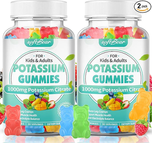 softbear Potassium Citrate Gummies, High Potency Potassium Citrate 1000mg Supports Leg Cramps & Muscle Health Potassium Gummies for Adults & Kids Mixed Fruit Flavor 120 Count