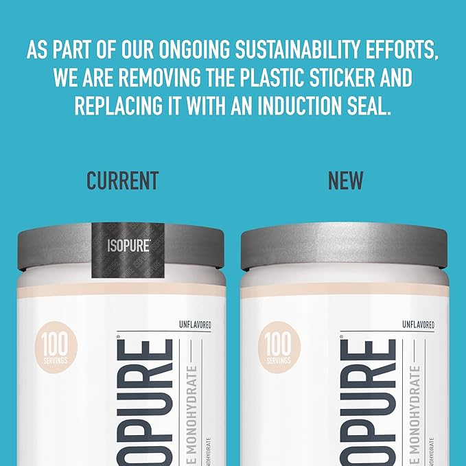 Isopure 100% Pure Creatine Monohydrate Powder, Sugar Free, Unflavored, 5g Creatine Monohydrate Per Serving, 1.1 Lbs, 100 Servings (Packaging May Vary)