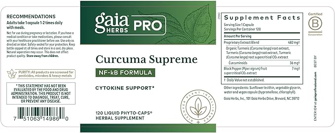 Gaia Herbs PRO Curcuma Supreme NF-kB Formula - Immune Support Supplement - Contains Turmeric Extract & Black Pepper Extract - 120 Liquid Phyto-Caps