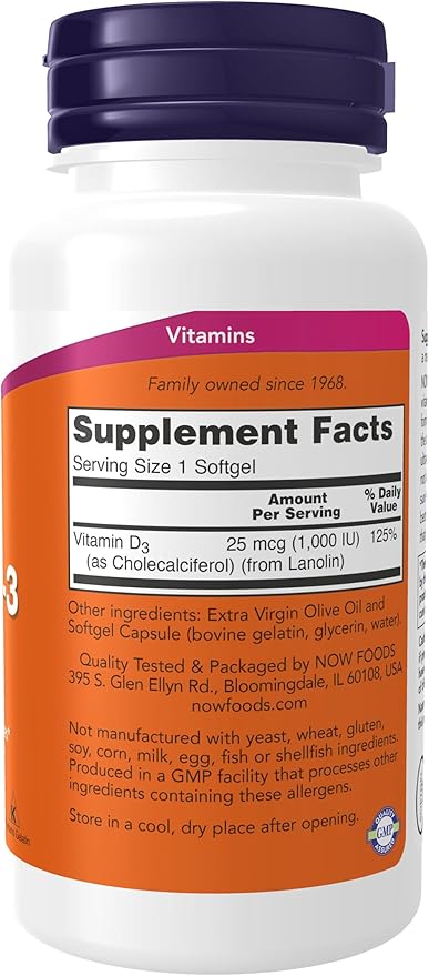 Now Foods, Vitamin D-3, High Potency, 1,000 IU, 180 Softgels