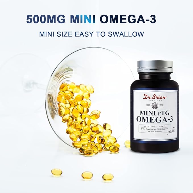 Dr.Brian Fish Oil Supplement 130 Softgel, Highly Absorbed rTG Mini Omega 3 Fish Oil Capsule with EPA/DHA Fatty Acids Vitamin D E, 500mg rTG Omega-3 Support Heart Brain Immune Health No Fishy Taste