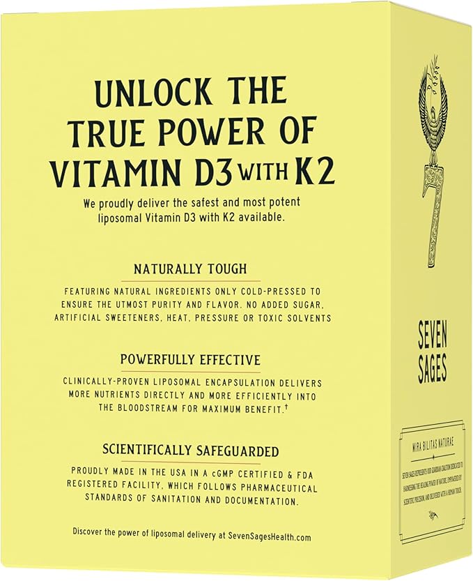 Liposomal Liquid Vitamin D3+K2 - Enhanced Potency + Accelerated Delivery for Maximum Immunity & Energy Boost - 30 Ready to Go Packets 1000mg (150ml) - Made in The USA - Non GMO - Soy Free
