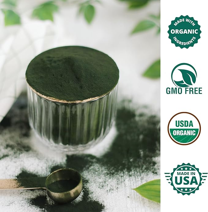 Chlorella Spirulina Powder Organic | Super Greens Powder and Smoothie Mix | Rich in Chlorophyll for Immune Support and Energy | Raw Vegan Protein | Spirulina Chlorella Powder | 50 Servings