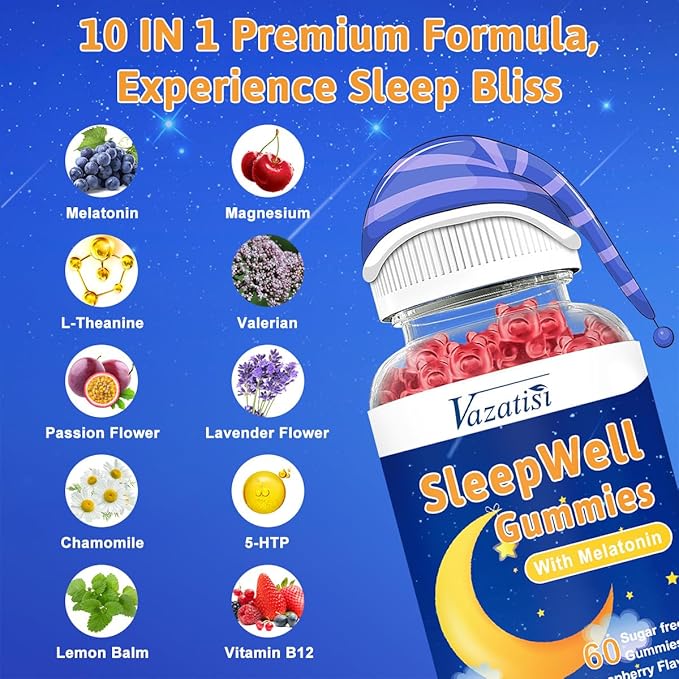 Sleep Gummies for Adults and Kids - Sugar Free Melatonin Gummies with Magnesium, L-Theanine, Vitamin B12, Vegan - 120 Raspberry Flavored Gummies