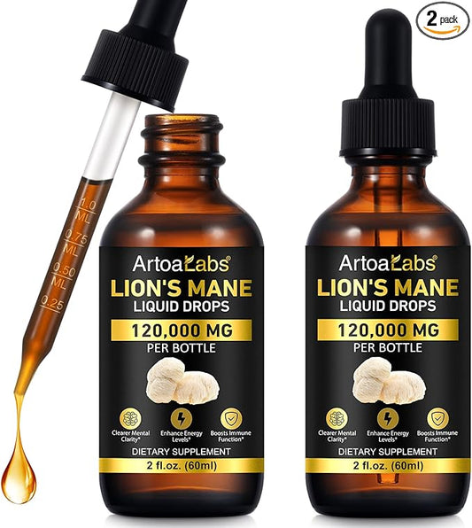 Lions Mane Mushroom Drops - 2Pack, Brain Supplement, Brain Vitamins, Enhance Memory & Focus & Immunity, 4 Oz