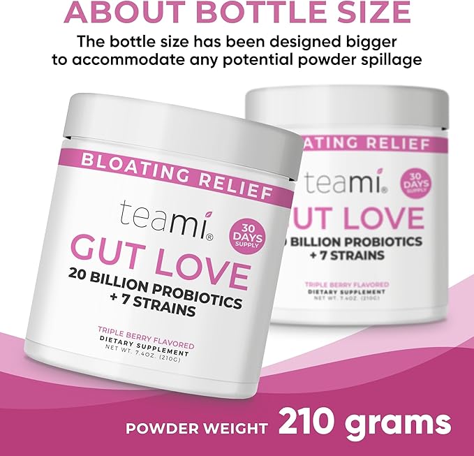 Teami Prebiotic and Probiotic Powder for Women - Promotes Digestion, Bloating Relief & Belly Balance - Gut Health Powder with 20 Billion Probiotics & 7 strains - Triple Berry Gut Love, 30 Servings