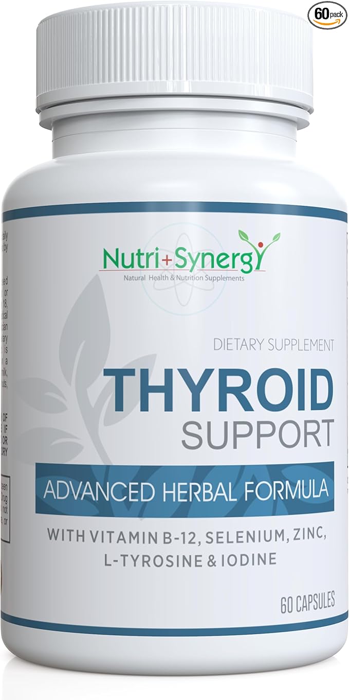 Thyroid Support - with L-Tyrosine, Iodine, Vitamins & Minerals. Supports Healthy Thyroid Function, Energy, Mood & Focus. 60 Capsules.