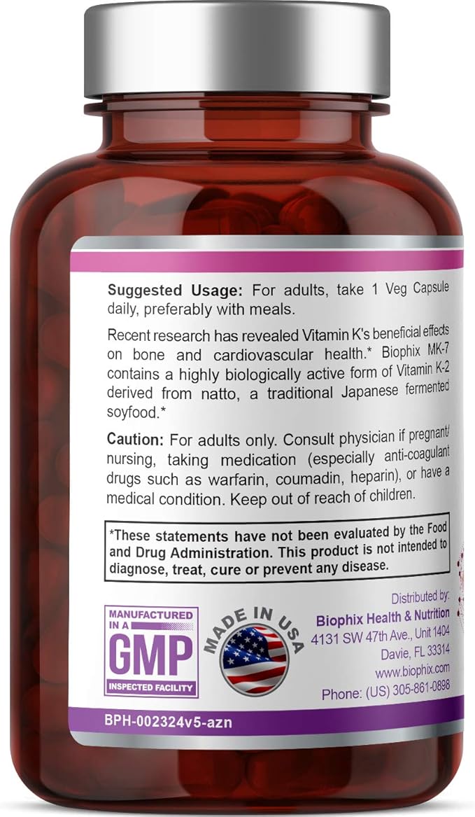 biophix Vitamin K2 MK-7-100 mcg 60 Veg Capsules - Supports Strong Bones Immune Health