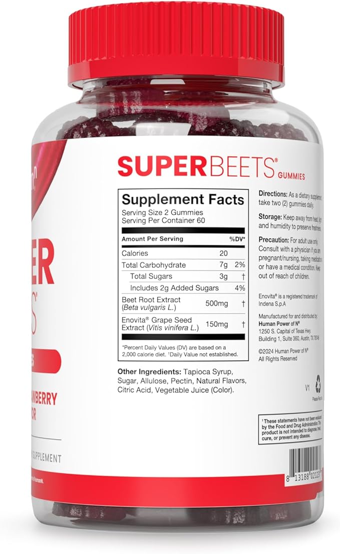 HumanN SuperBeets Strawberry Heart Gummies - Beetroot & Grape Seed Extract, 120 Count